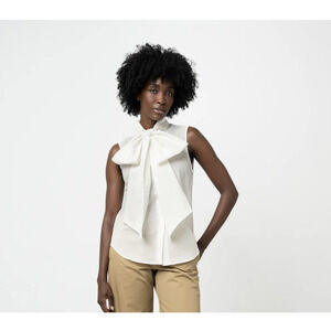 Grammar Sleeveless Repartee Shirt 8 Navy Blue Scarf Neck Button Blouse Top NEW